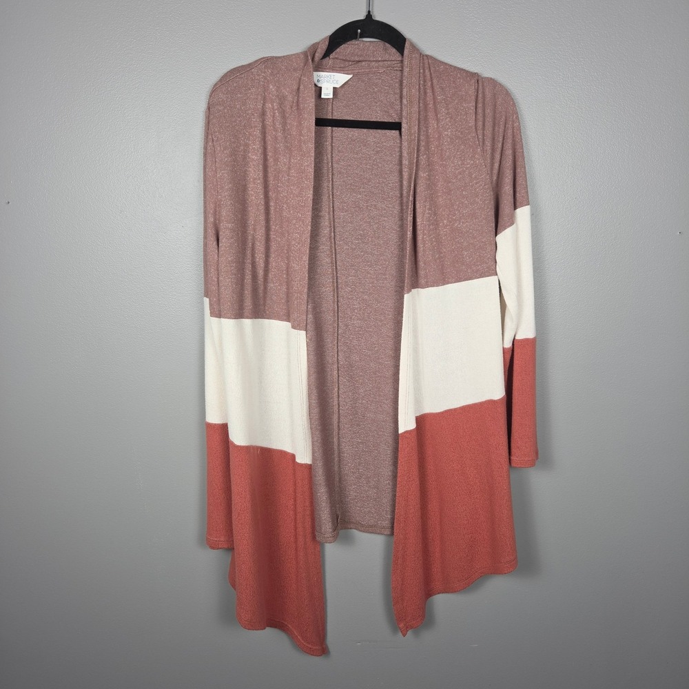 Market & Spruce Women's L Cardigan Open Front Draped Colorblock Mauve